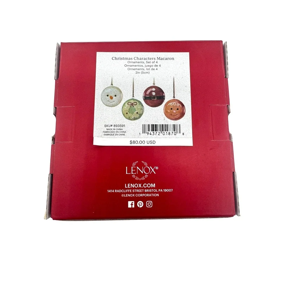 Lenox Christmas Characters Macaron Ornaments Set of 4 Snowman Santa Gingerbread